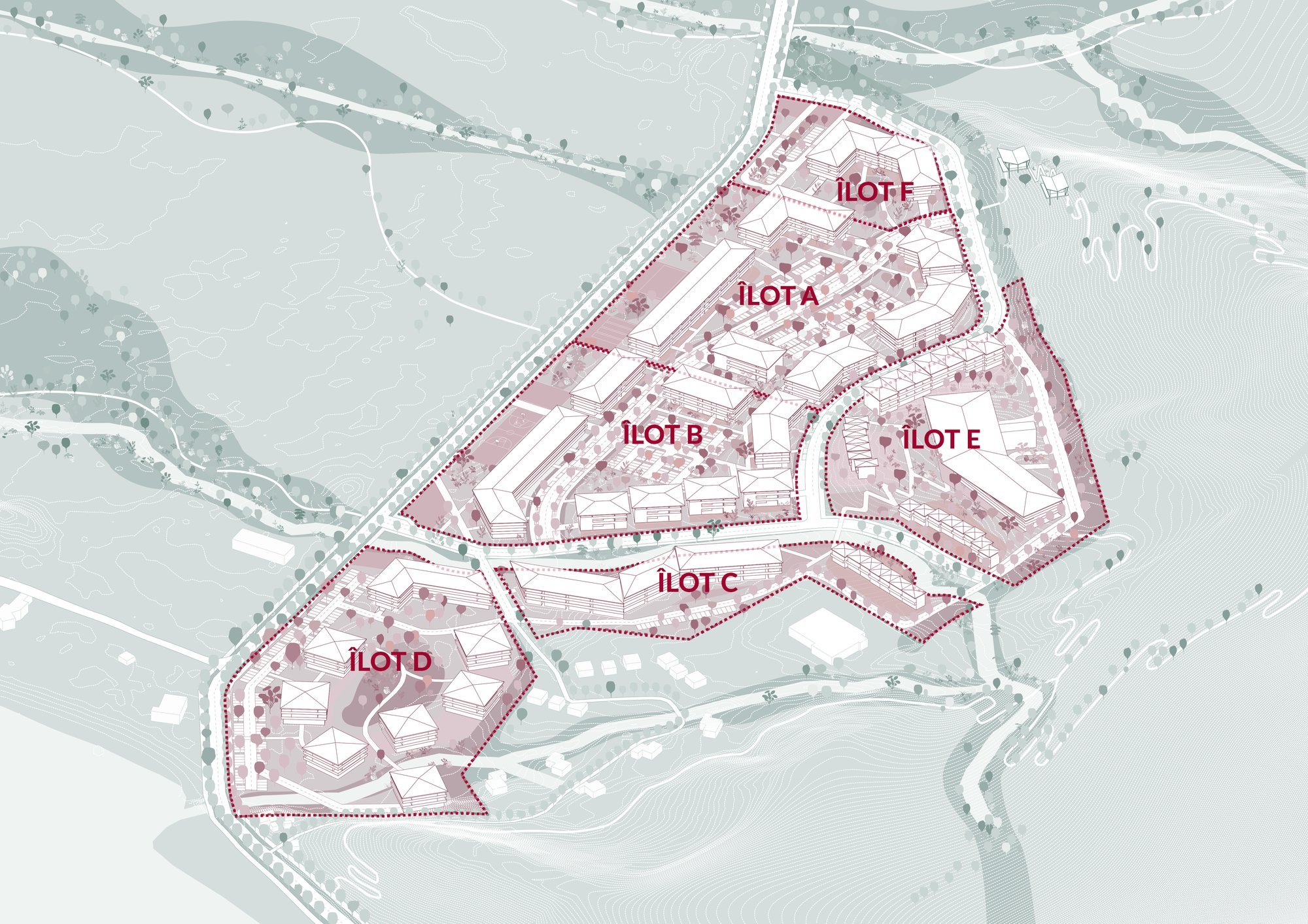 Plan de masse avec plusieurs îlots bâtis