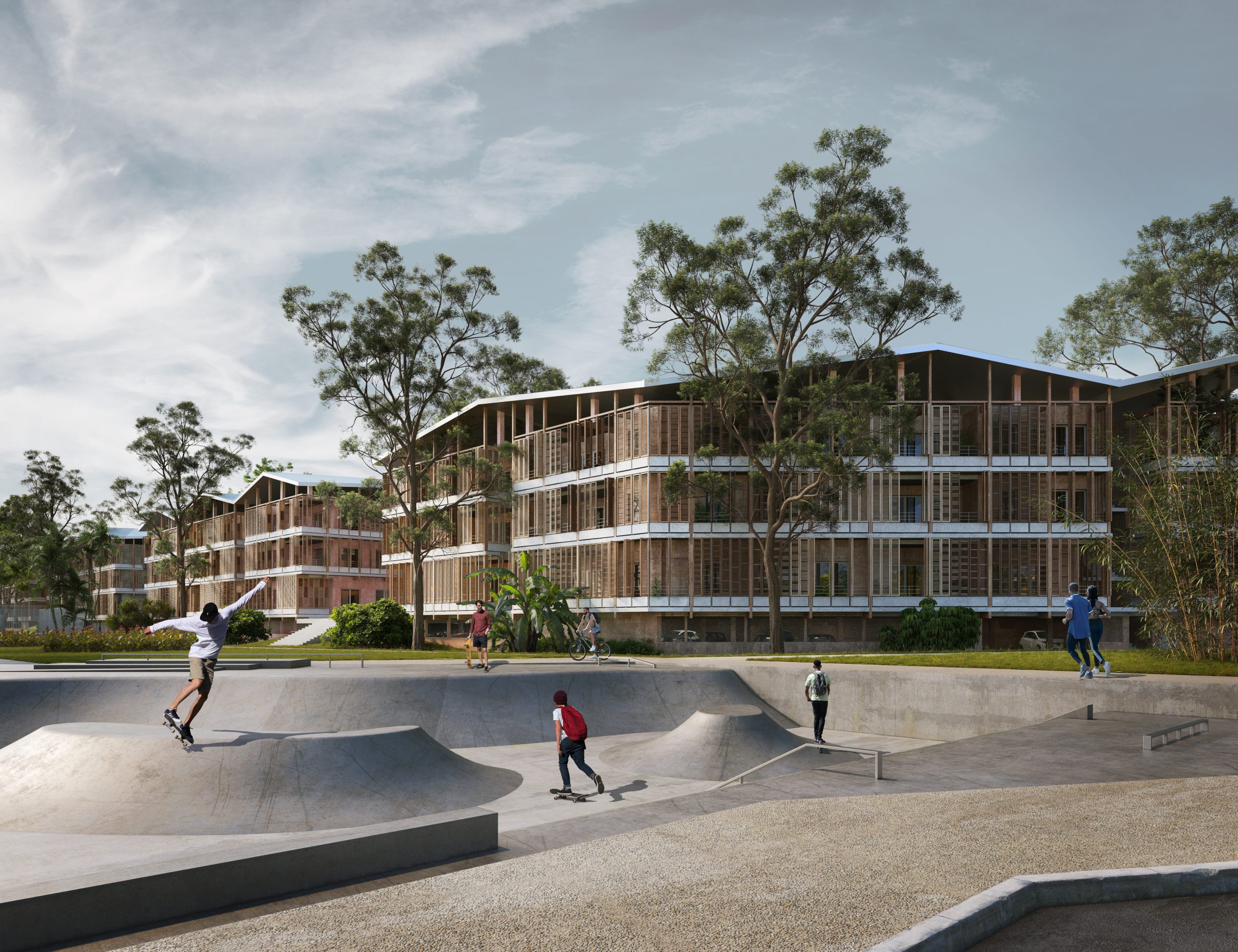 Façades des bâtiments collectifs projetés sur l'îlot B du quartier